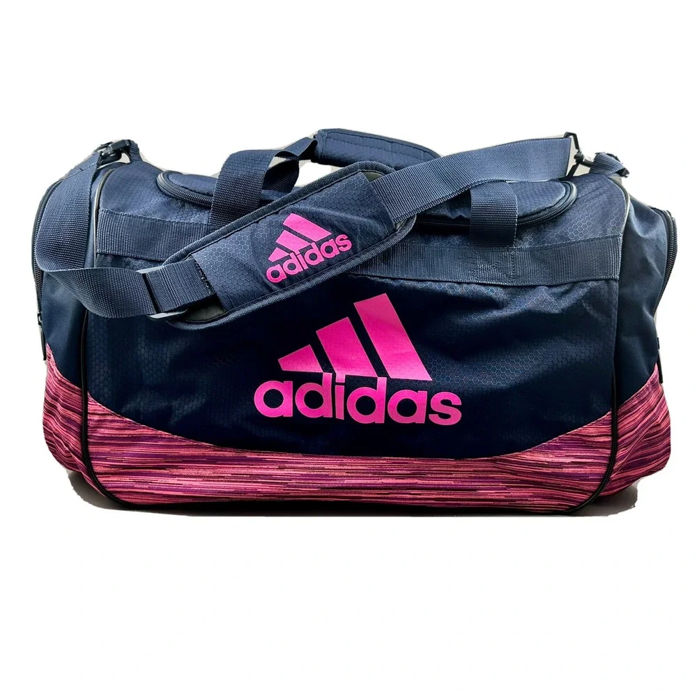 Adidas Defender II Duffel Bag Small Gym Sports Travel Carry On Navy Blue Pink